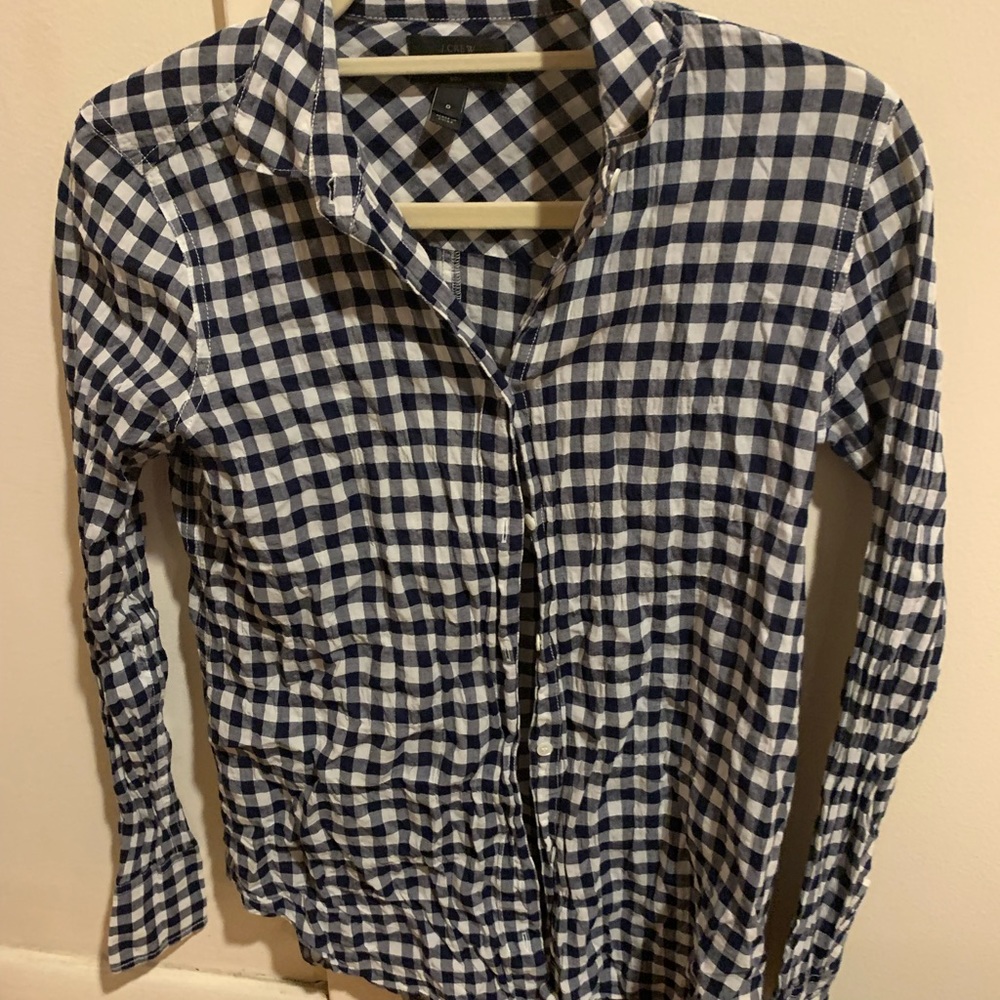 Jcrew navy and white gingham button down